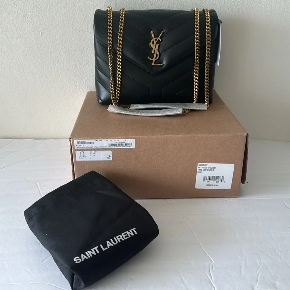 YSL Saint Laurent Small Loulou Chain Leather Shoulder Bag Black - Picture 14 of 14